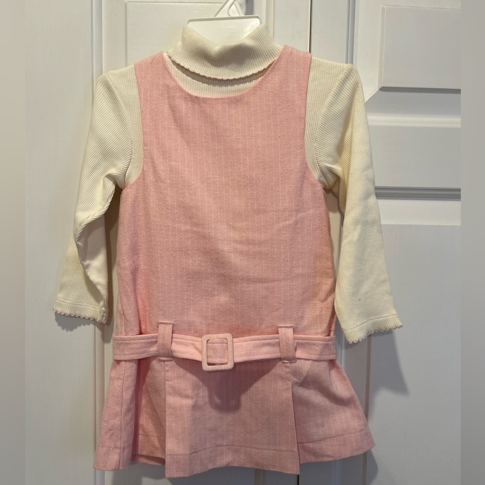 Pink Sleeveless Belted Dress with Cream Long Sleeve Turtleneck Onesie-24 mos-NWT